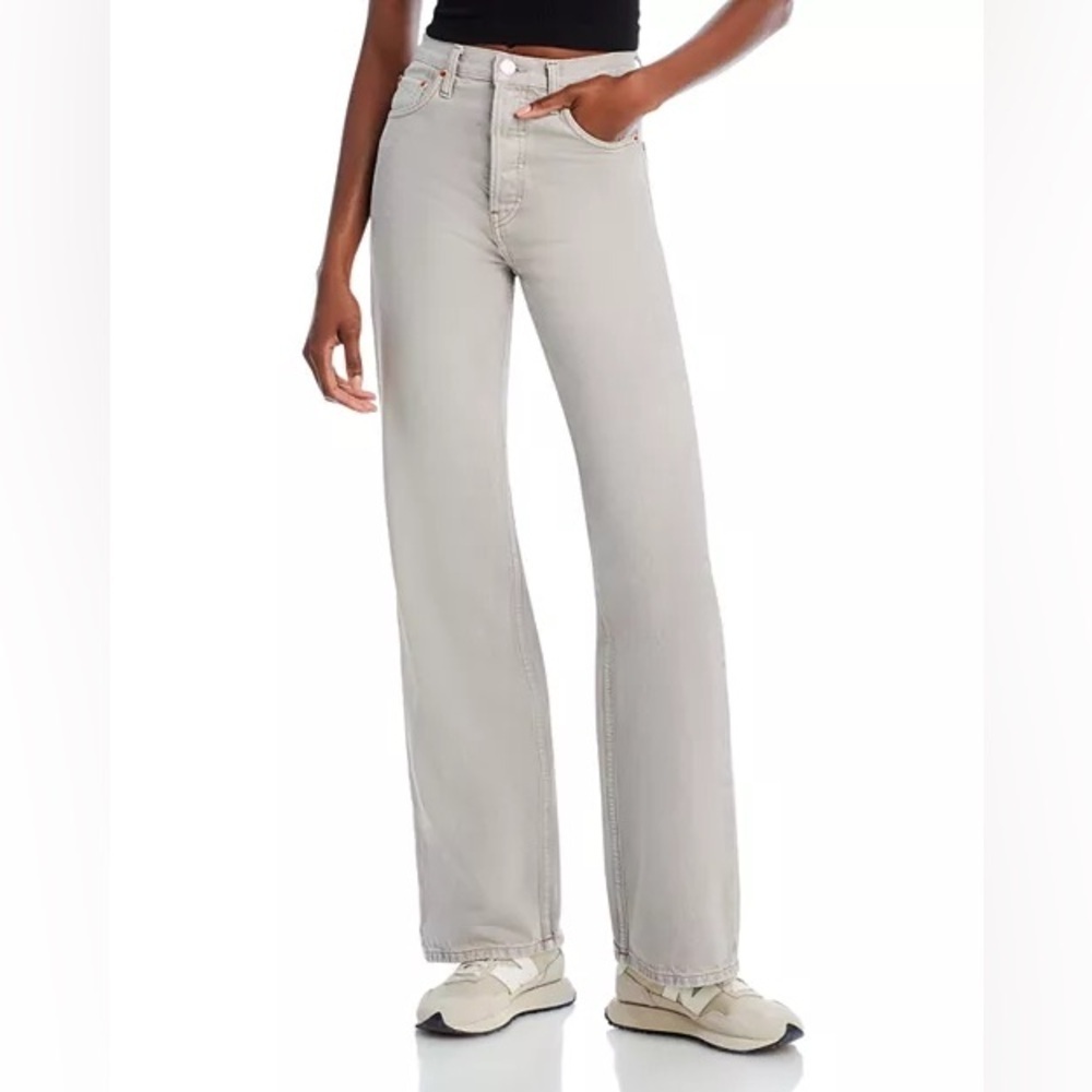 Re/Done 70s Ultra High Rise Wide Leg Jeans Button Fly Gray Greyish 25 NWT
